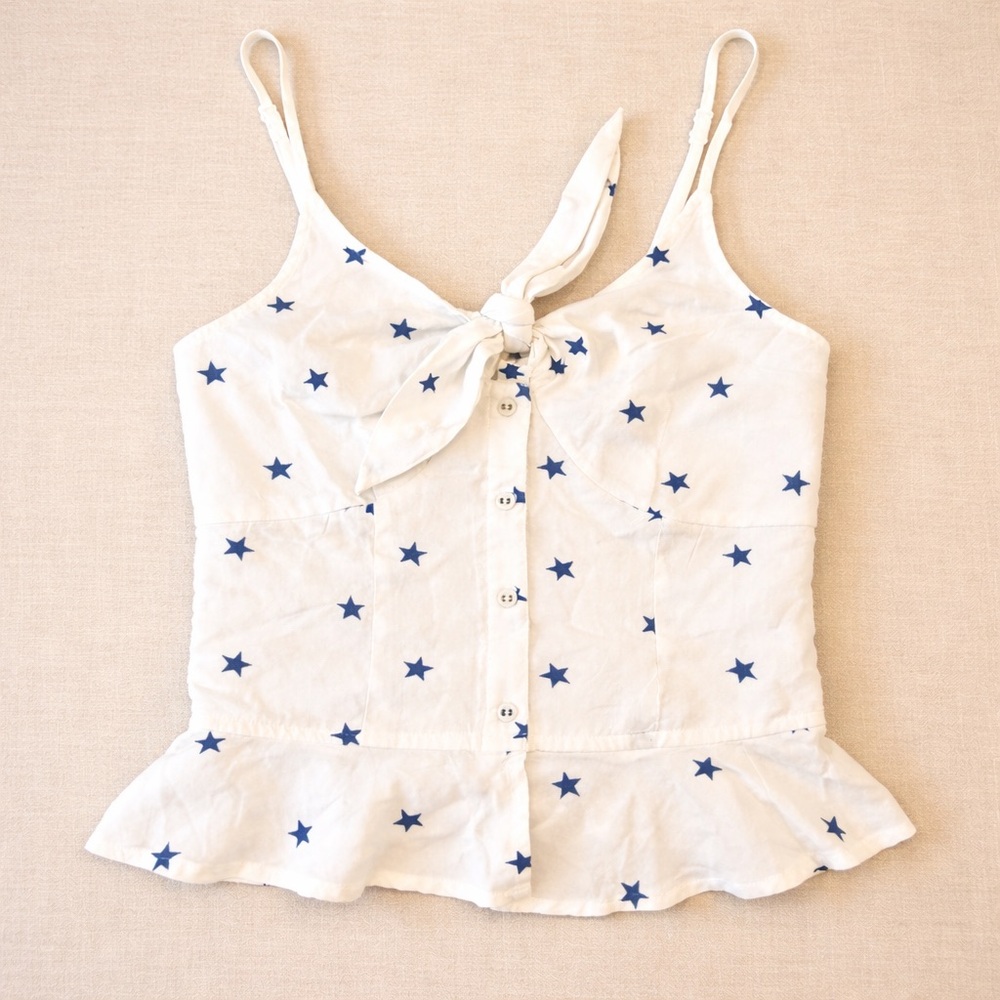 ✨ Japna White Blue Star Print Cami Top Tie Front Size S
